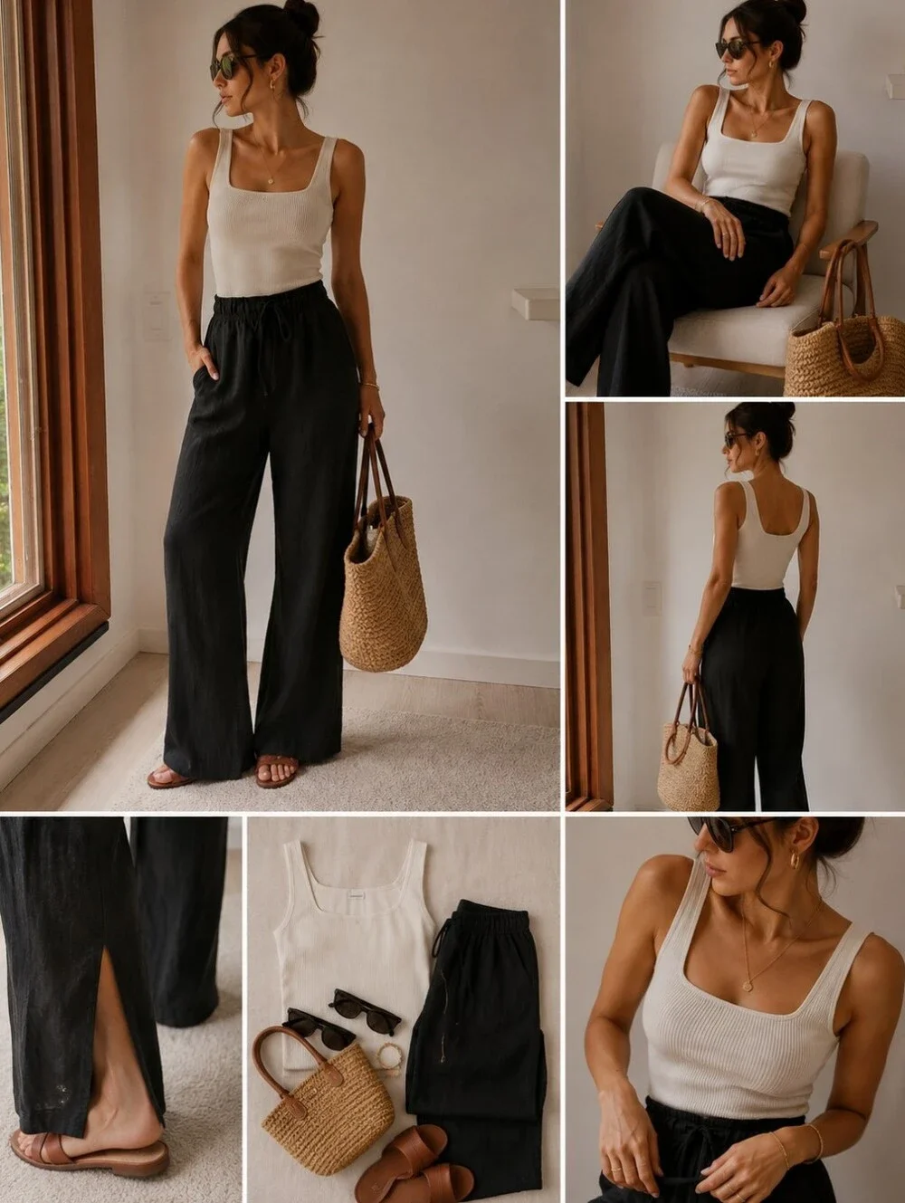 ZARS Women's Wide-Leg Drawstring Linen Pants - Black